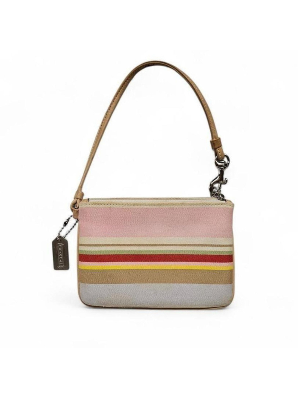 Coach 2004 Wristlet Cotton Stripe Leather Silver Tone